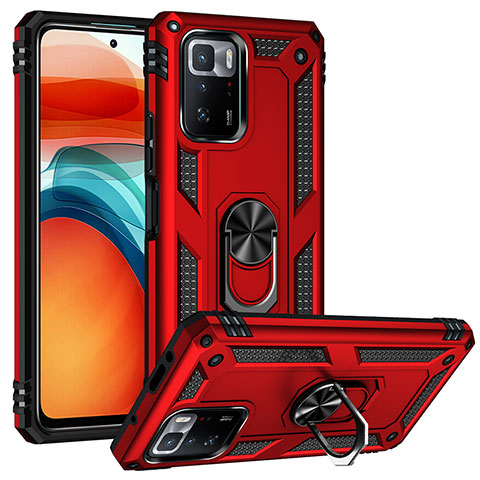 Coque Contour Silicone et Plastique Housse Etui Mat avec Magnetique Support Bague Anneau MQ3 pour Xiaomi Poco X3 GT 5G Rouge