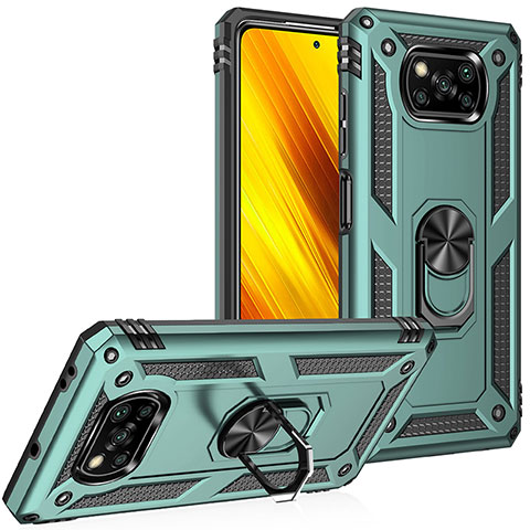 Coque Contour Silicone et Plastique Housse Etui Mat avec Magnetique Support Bague Anneau MQ3 pour Xiaomi Poco X3 Pro Vert