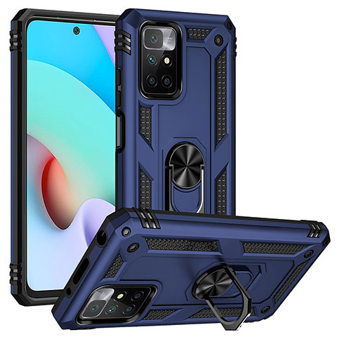 Coque Contour Silicone et Plastique Housse Etui Mat avec Magnetique Support Bague Anneau MQ3 pour Xiaomi Redmi 10 (2022) Bleu