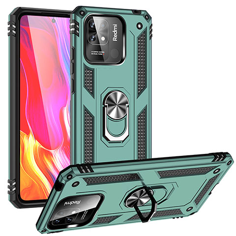 Coque Contour Silicone et Plastique Housse Etui Mat avec Magnetique Support Bague Anneau MQ3 pour Xiaomi Redmi 10 India Vert