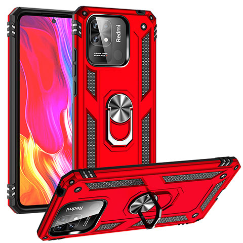 Coque Contour Silicone et Plastique Housse Etui Mat avec Magnetique Support Bague Anneau MQ3 pour Xiaomi Redmi 10 Power Rouge