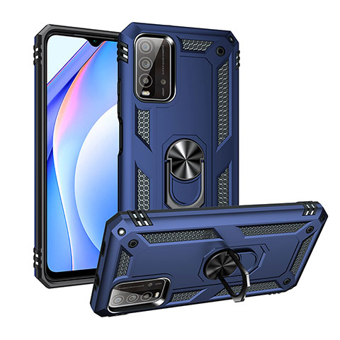 Coque Contour Silicone et Plastique Housse Etui Mat avec Magnetique Support Bague Anneau MQ3 pour Xiaomi Redmi 9 Power Bleu