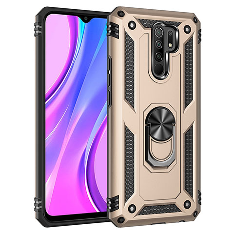 Coque Contour Silicone et Plastique Housse Etui Mat avec Magnetique Support Bague Anneau MQ3 pour Xiaomi Redmi 9 Prime India Or