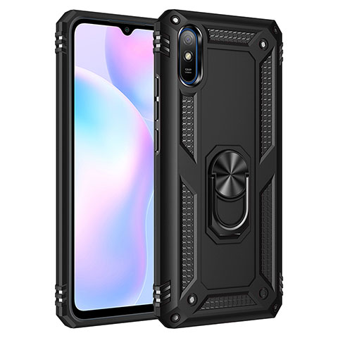 Coque Contour Silicone et Plastique Housse Etui Mat avec Magnetique Support Bague Anneau MQ3 pour Xiaomi Redmi 9A Noir