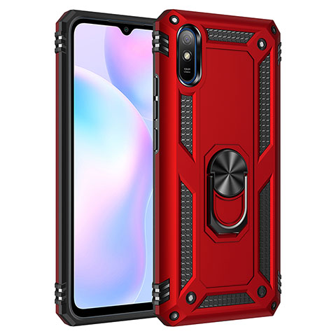 Coque Contour Silicone et Plastique Housse Etui Mat avec Magnetique Support Bague Anneau MQ3 pour Xiaomi Redmi 9AT Rouge