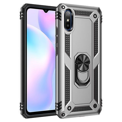 Coque Contour Silicone et Plastique Housse Etui Mat avec Magnetique Support Bague Anneau MQ3 pour Xiaomi Redmi 9i Argent