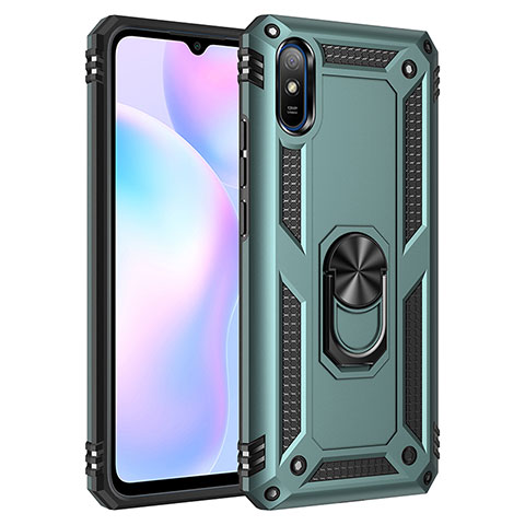 Coque Contour Silicone et Plastique Housse Etui Mat avec Magnetique Support Bague Anneau MQ3 pour Xiaomi Redmi 9i Vert