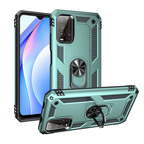 Coque Contour Silicone et Plastique Housse Etui Mat avec Magnetique Support Bague Anneau MQ3 pour Xiaomi Redmi 9T 4G Vert