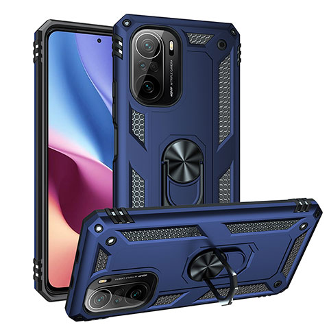 Coque Contour Silicone et Plastique Housse Etui Mat avec Magnetique Support Bague Anneau MQ3 pour Xiaomi Redmi K40 5G Bleu