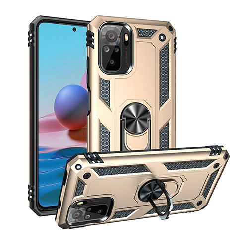 Coque Contour Silicone et Plastique Housse Etui Mat avec Magnetique Support Bague Anneau MQ3 pour Xiaomi Redmi Note 10 4G Or