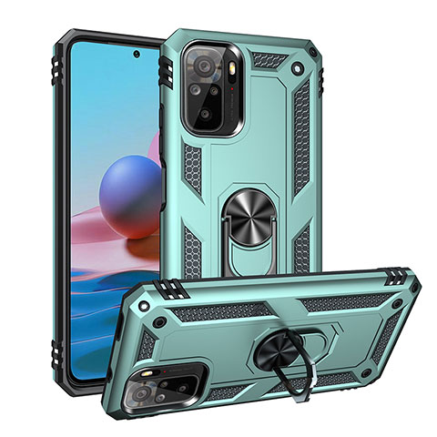 Coque Contour Silicone et Plastique Housse Etui Mat avec Magnetique Support Bague Anneau MQ3 pour Xiaomi Redmi Note 10 4G Vert