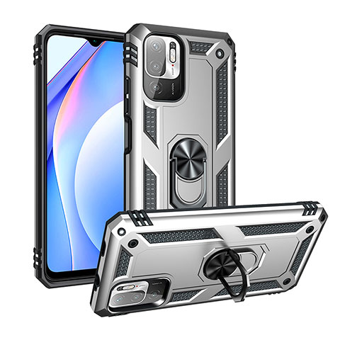 Coque Contour Silicone et Plastique Housse Etui Mat avec Magnetique Support Bague Anneau MQ3 pour Xiaomi Redmi Note 10 5G Argent