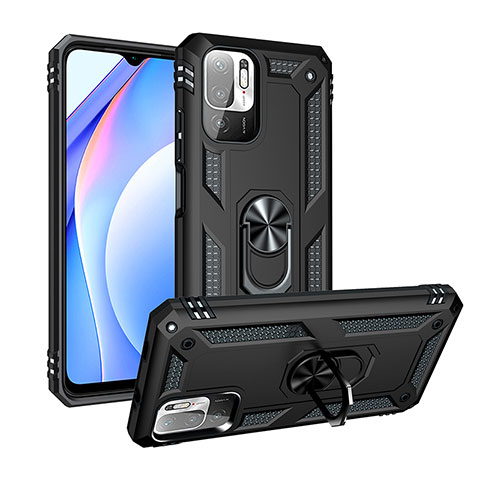 Coque Contour Silicone et Plastique Housse Etui Mat avec Magnetique Support Bague Anneau MQ3 pour Xiaomi Redmi Note 10 5G Noir