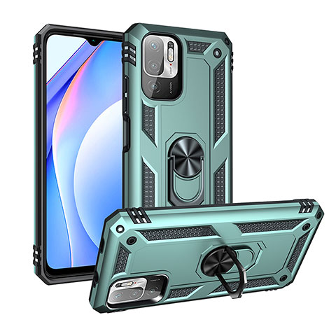 Coque Contour Silicone et Plastique Housse Etui Mat avec Magnetique Support Bague Anneau MQ3 pour Xiaomi Redmi Note 10 5G Vert