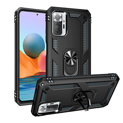 Coque Contour Silicone et Plastique Housse Etui Mat avec Magnetique Support Bague Anneau MQ3 pour Xiaomi Redmi Note 10 Pro 4G Noir