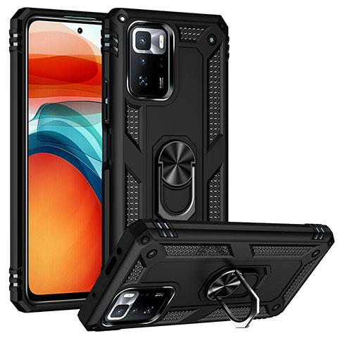 Coque Contour Silicone et Plastique Housse Etui Mat avec Magnetique Support Bague Anneau MQ3 pour Xiaomi Redmi Note 10 Pro 5G Noir