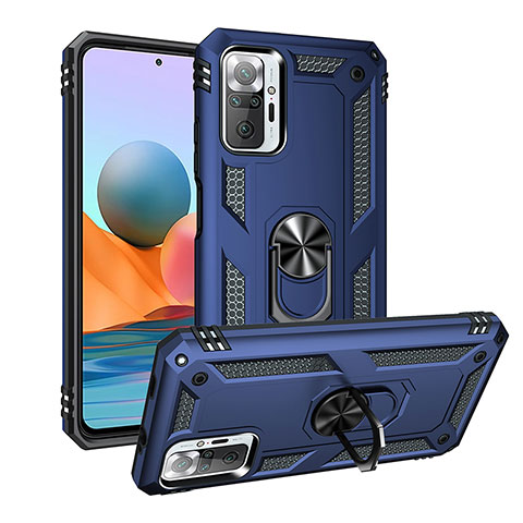 Coque Contour Silicone et Plastique Housse Etui Mat avec Magnetique Support Bague Anneau MQ3 pour Xiaomi Redmi Note 10 Pro Max Bleu