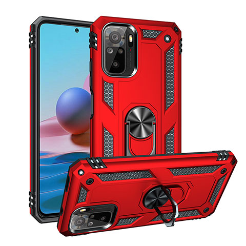 Coque Contour Silicone et Plastique Housse Etui Mat avec Magnetique Support Bague Anneau MQ3 pour Xiaomi Redmi Note 10S 4G Rouge