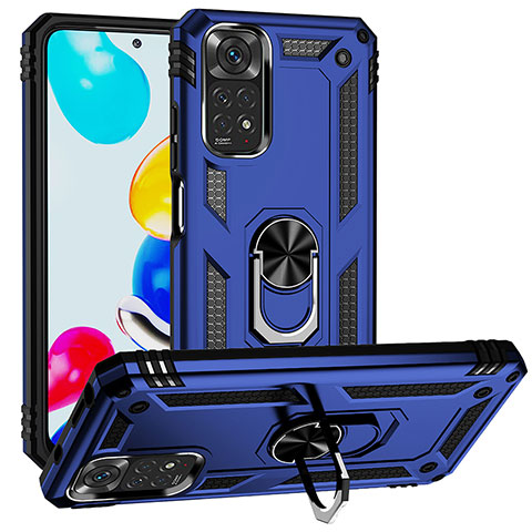 Coque Contour Silicone et Plastique Housse Etui Mat avec Magnetique Support Bague Anneau MQ3 pour Xiaomi Redmi Note 11 4G (2022) Bleu