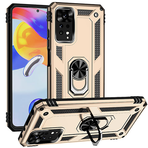 Coque Contour Silicone et Plastique Housse Etui Mat avec Magnetique Support Bague Anneau MQ3 pour Xiaomi Redmi Note 11 Pro 4G Or