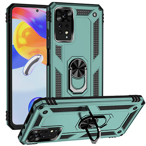 Coque Contour Silicone et Plastique Housse Etui Mat avec Magnetique Support Bague Anneau MQ3 pour Xiaomi Redmi Note 11 Pro 4G Vert