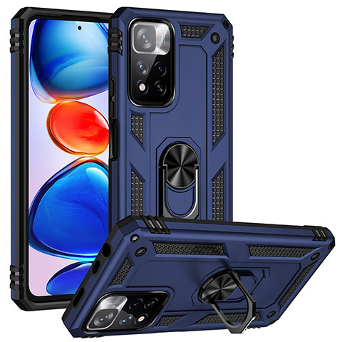 Coque Contour Silicone et Plastique Housse Etui Mat avec Magnetique Support Bague Anneau MQ3 pour Xiaomi Redmi Note 11 Pro+ Plus 5G Bleu