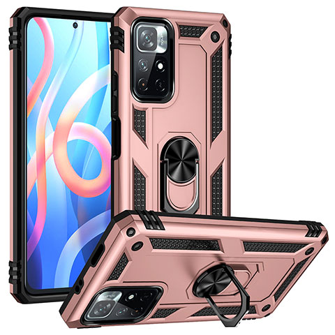 Coque Contour Silicone et Plastique Housse Etui Mat avec Magnetique Support Bague Anneau MQ3 pour Xiaomi Redmi Note 11T 5G Or Rose