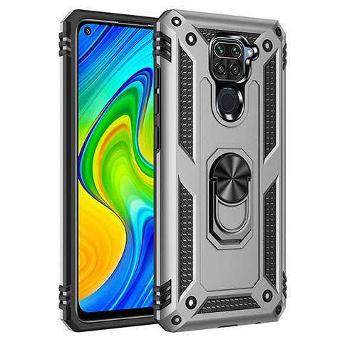 Coque Contour Silicone et Plastique Housse Etui Mat avec Magnetique Support Bague Anneau MQ3 pour Xiaomi Redmi Note 9 Argent