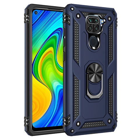 Coque Contour Silicone et Plastique Housse Etui Mat avec Magnetique Support Bague Anneau MQ3 pour Xiaomi Redmi Note 9 Bleu