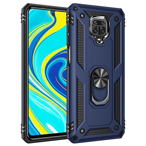 Coque Contour Silicone et Plastique Housse Etui Mat avec Magnetique Support Bague Anneau MQ3 pour Xiaomi Redmi Note 9 Pro Max Bleu