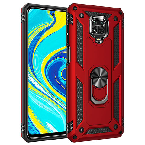 Coque Contour Silicone et Plastique Housse Etui Mat avec Magnetique Support Bague Anneau MQ3 pour Xiaomi Redmi Note 9 Pro Max Rouge