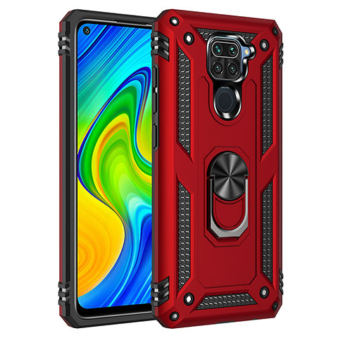 Coque Contour Silicone et Plastique Housse Etui Mat avec Magnetique Support Bague Anneau MQ3 pour Xiaomi Redmi Note 9 Rouge