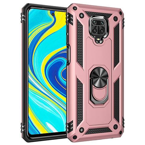 Coque Contour Silicone et Plastique Housse Etui Mat avec Magnetique Support Bague Anneau MQ3 pour Xiaomi Redmi Note 9S Or Rose