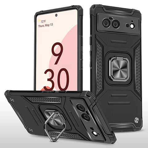 Coque Contour Silicone et Plastique Housse Etui Mat avec Magnetique Support Bague Anneau MQ4 pour Google Pixel 6 5G Noir