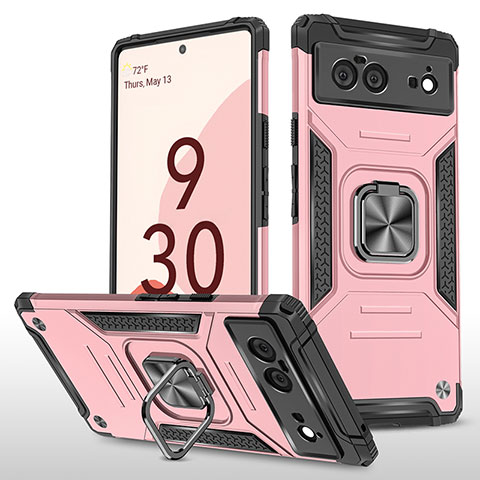 Coque Contour Silicone et Plastique Housse Etui Mat avec Magnetique Support Bague Anneau MQ4 pour Google Pixel 6 5G Or Rose