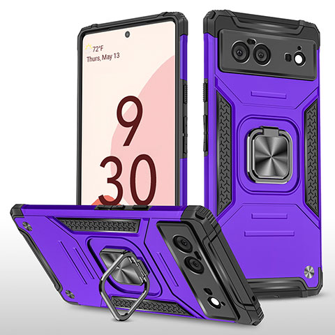 Coque Contour Silicone et Plastique Housse Etui Mat avec Magnetique Support Bague Anneau MQ4 pour Google Pixel 6 5G Violet