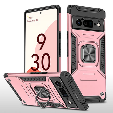 Coque Contour Silicone et Plastique Housse Etui Mat avec Magnetique Support Bague Anneau MQ4 pour Google Pixel 6 Pro 5G Or Rose