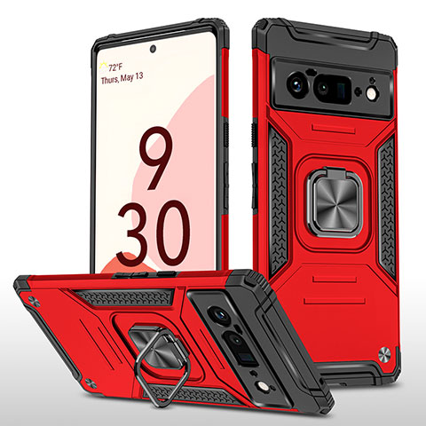 Coque Contour Silicone et Plastique Housse Etui Mat avec Magnetique Support Bague Anneau MQ4 pour Google Pixel 6 Pro 5G Rouge