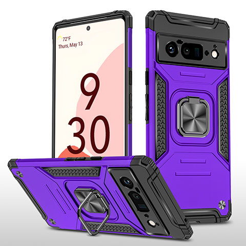 Coque Contour Silicone et Plastique Housse Etui Mat avec Magnetique Support Bague Anneau MQ4 pour Google Pixel 6 Pro 5G Violet