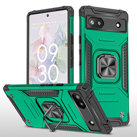 Coque Contour Silicone et Plastique Housse Etui Mat avec Magnetique Support Bague Anneau MQ4 pour Google Pixel 6a 5G Vert Nuit