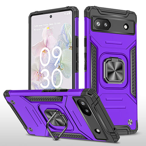 Coque Contour Silicone et Plastique Housse Etui Mat avec Magnetique Support Bague Anneau MQ4 pour Google Pixel 6a 5G Violet