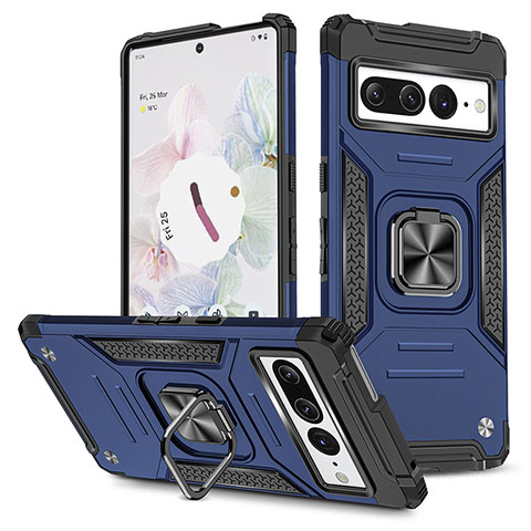 Coque Contour Silicone et Plastique Housse Etui Mat avec Magnetique Support Bague Anneau MQ4 pour Google Pixel 7 Pro 5G Bleu