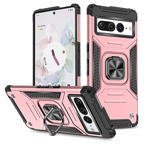 Coque Contour Silicone et Plastique Housse Etui Mat avec Magnetique Support Bague Anneau MQ4 pour Google Pixel 7 Pro 5G Or Rose