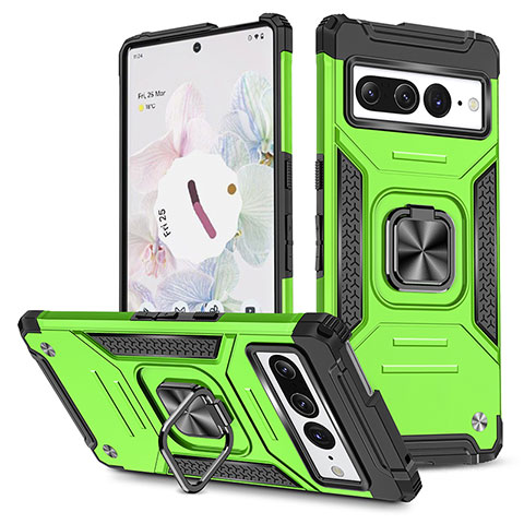 Coque Contour Silicone et Plastique Housse Etui Mat avec Magnetique Support Bague Anneau MQ4 pour Google Pixel 7 Pro 5G Vert