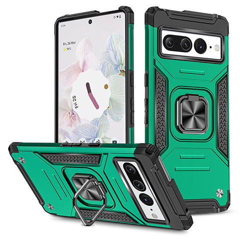 Coque Contour Silicone et Plastique Housse Etui Mat avec Magnetique Support Bague Anneau MQ4 pour Google Pixel 7 Pro 5G Vert Nuit