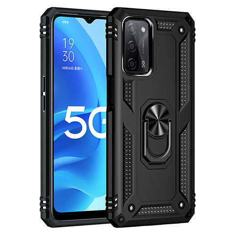 Coque Contour Silicone et Plastique Housse Etui Mat avec Magnetique Support Bague Anneau MQ4 pour Oppo A53s 5G Noir