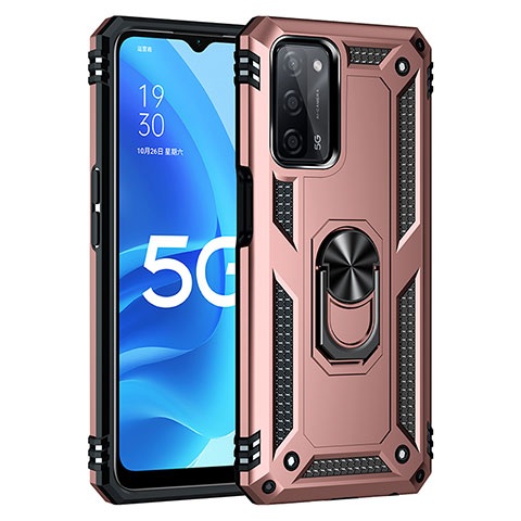 Coque Contour Silicone et Plastique Housse Etui Mat avec Magnetique Support Bague Anneau MQ4 pour Oppo A53s 5G Or Rose