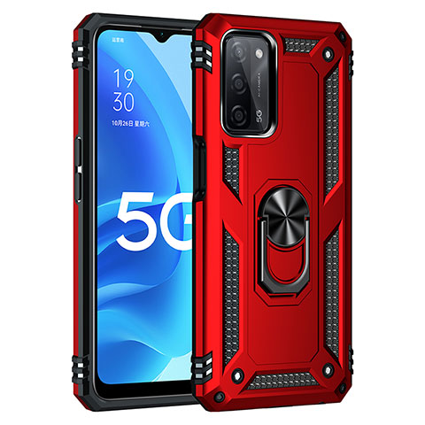 Coque Contour Silicone et Plastique Housse Etui Mat avec Magnetique Support Bague Anneau MQ4 pour Oppo A56 5G Rouge