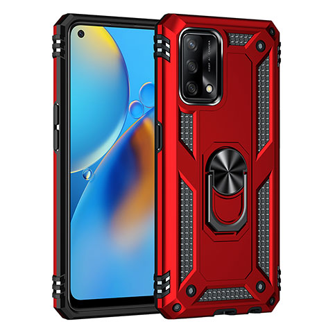 Coque Contour Silicone et Plastique Housse Etui Mat avec Magnetique Support Bague Anneau MQ4 pour Oppo A74 4G Rouge