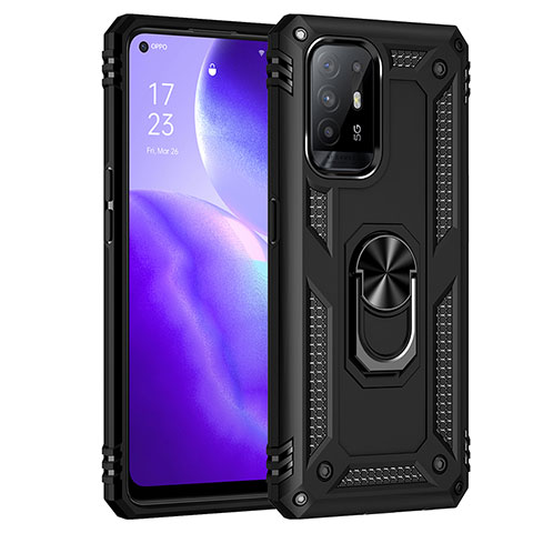 Coque Contour Silicone et Plastique Housse Etui Mat avec Magnetique Support Bague Anneau MQ4 pour Oppo A94 5G Noir